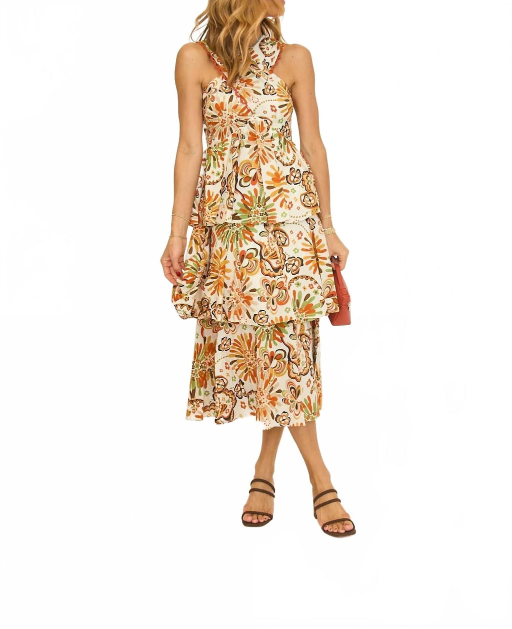 Savanna Tiered Halter Dress In Ivory  Multi