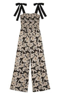 Women's Floral Print Square Tie Strap Wide Leg Jumpsuit In Black Multi