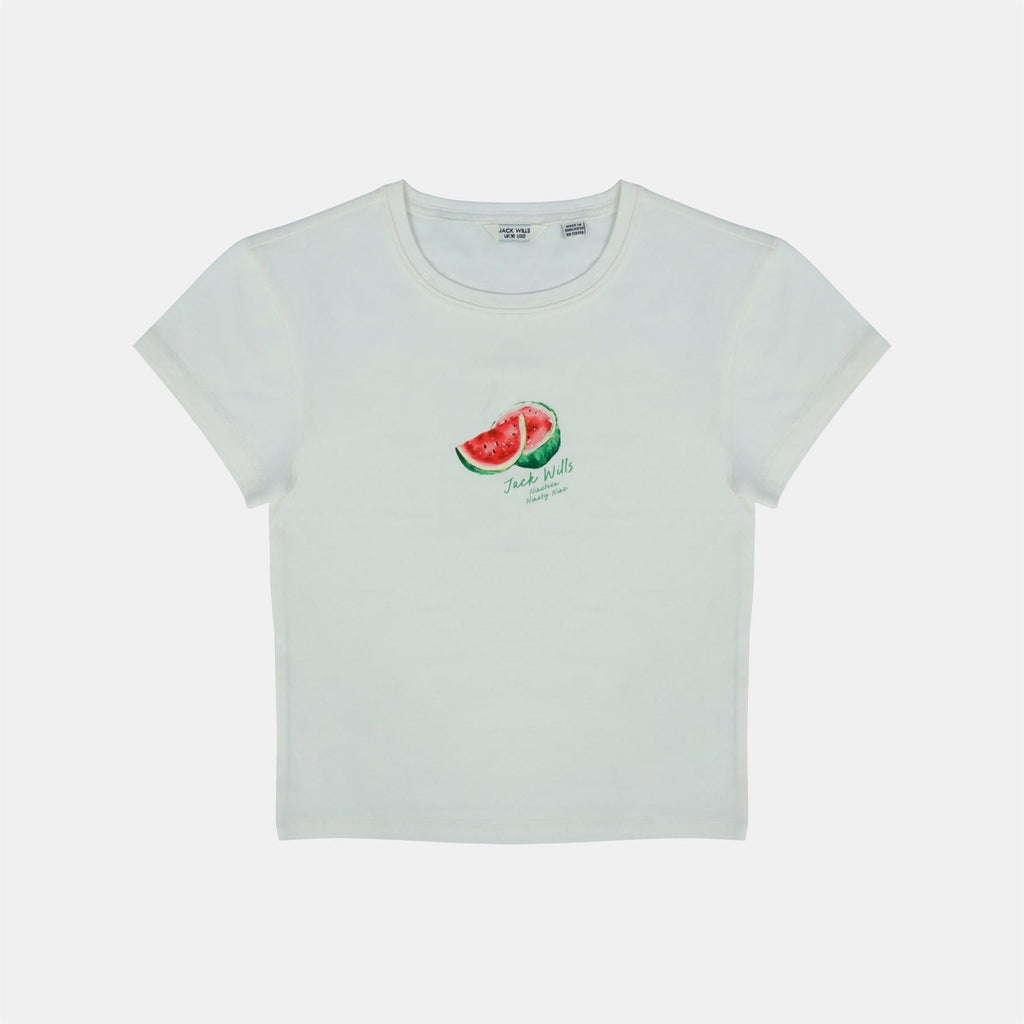 Jack Wills Graphic Cotton Short Sleeve Crew Neck Print Crop Top