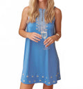 Metallic Embroidered Halter Dress In Ultramarine