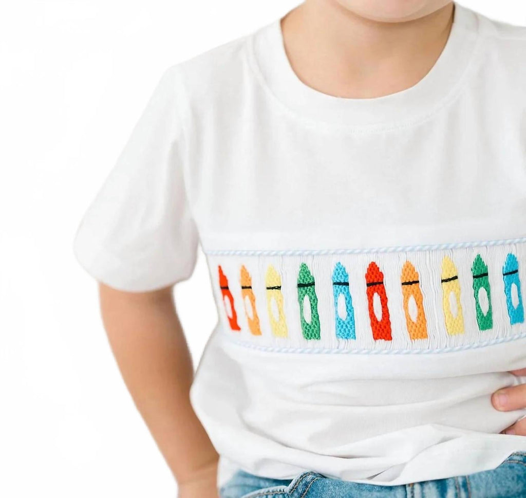 Boys Smocked Crayon T-Shirt In White