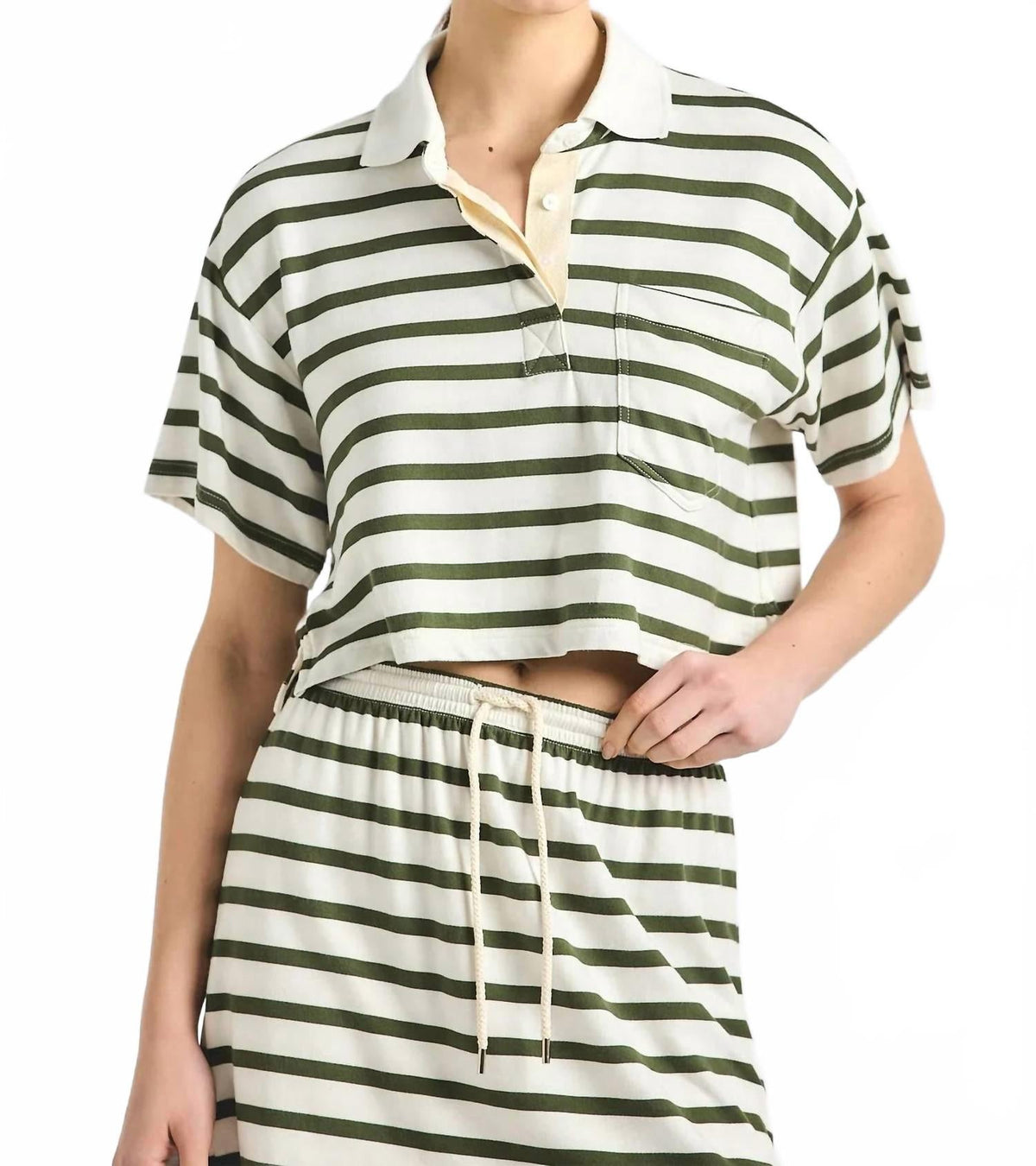 Indira Striped Polo Shirt In White Fatigue
