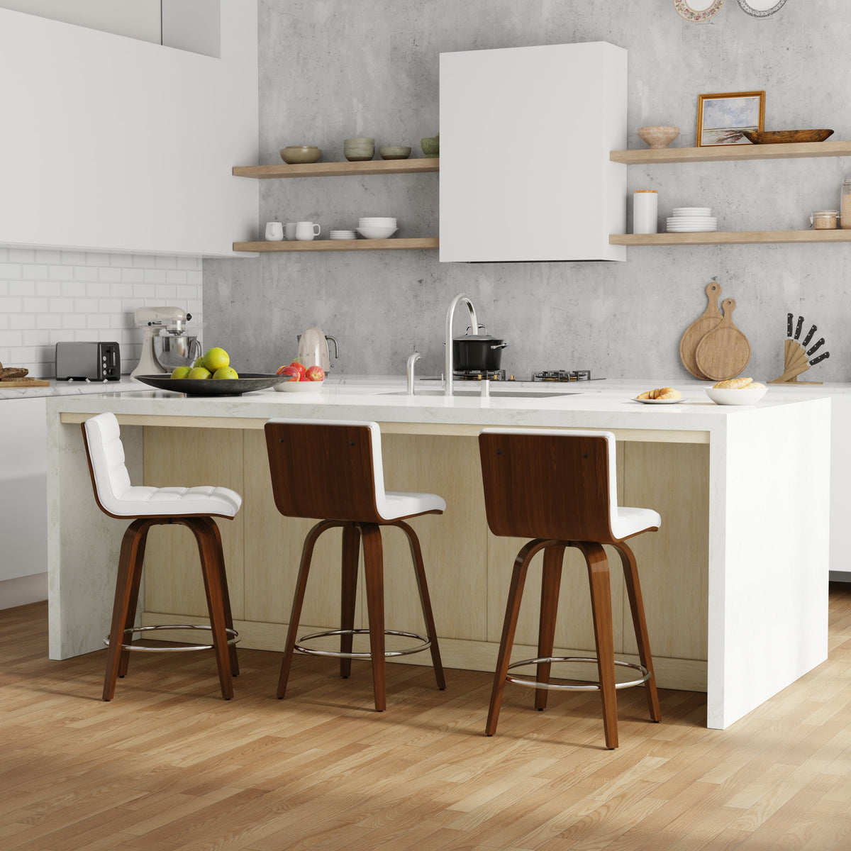 Swivel Counter Height Stool with Vegan Leather Seat