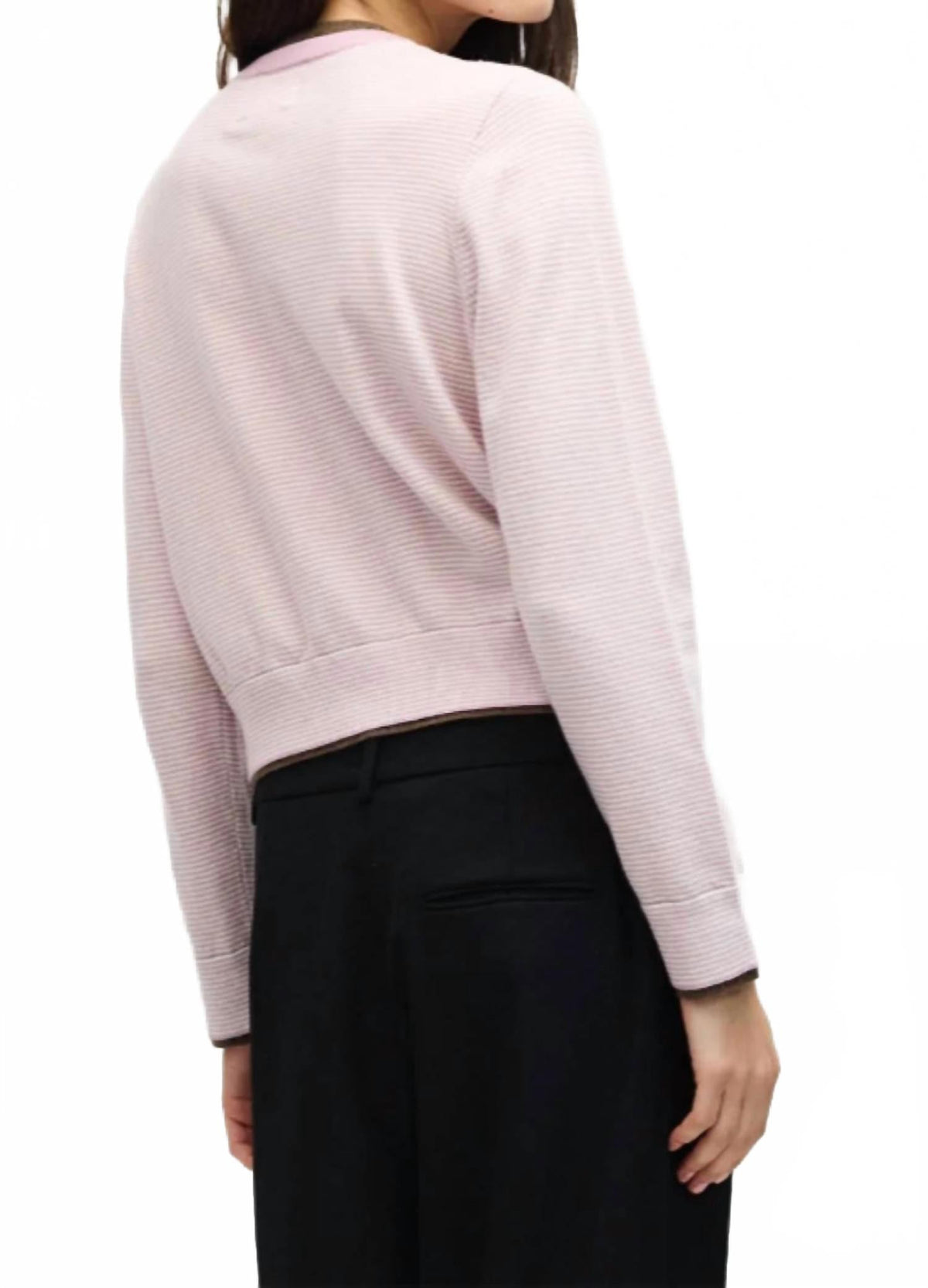 Contrast Ribbing Cardigan In Pink And Brown