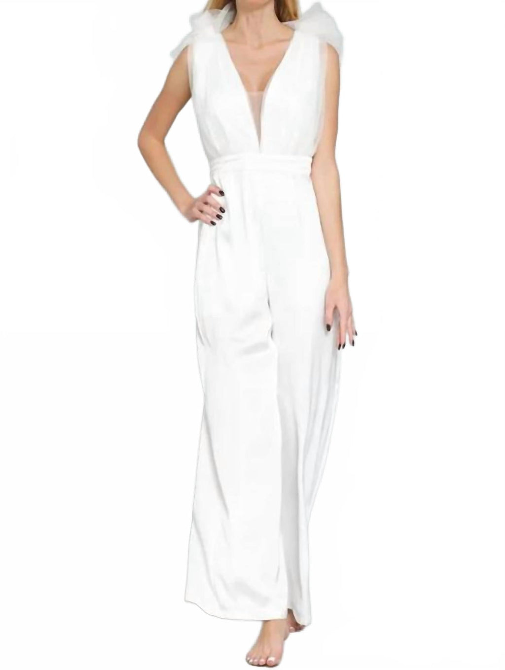 Magdalina Tulle Wide Leg Jumpsuit In White
