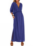 Women's Batwing Dress With Pockets In Blue
