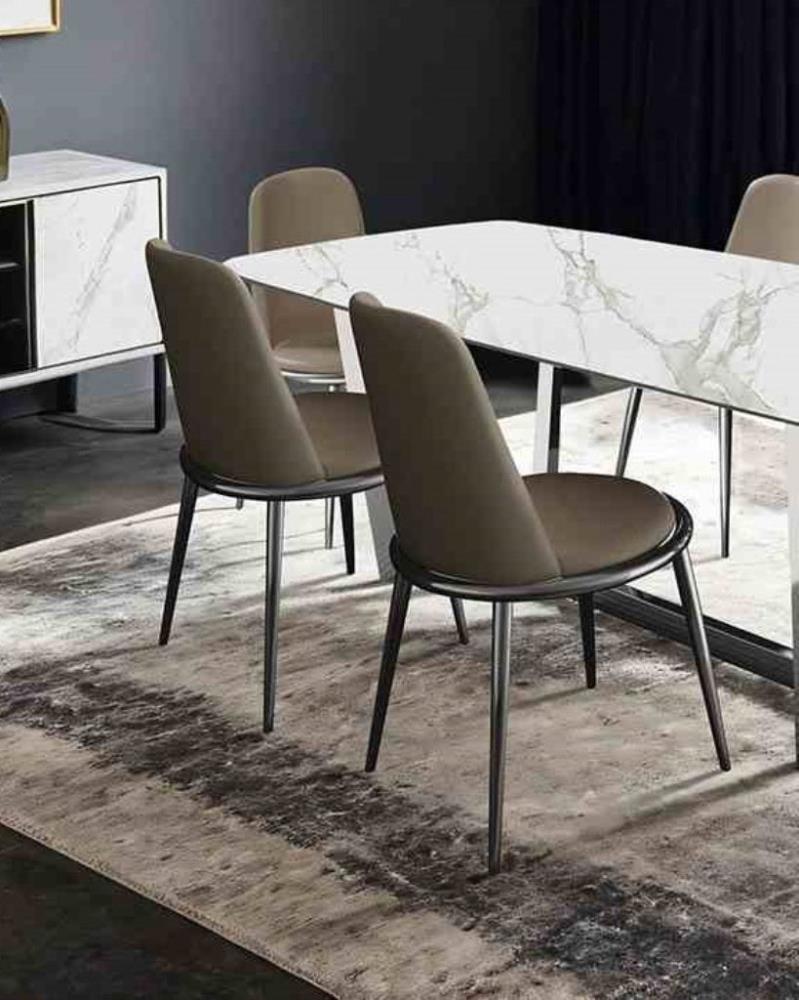 Set of 2 Contemporary Dining Chairs with Round Upholstered Seats