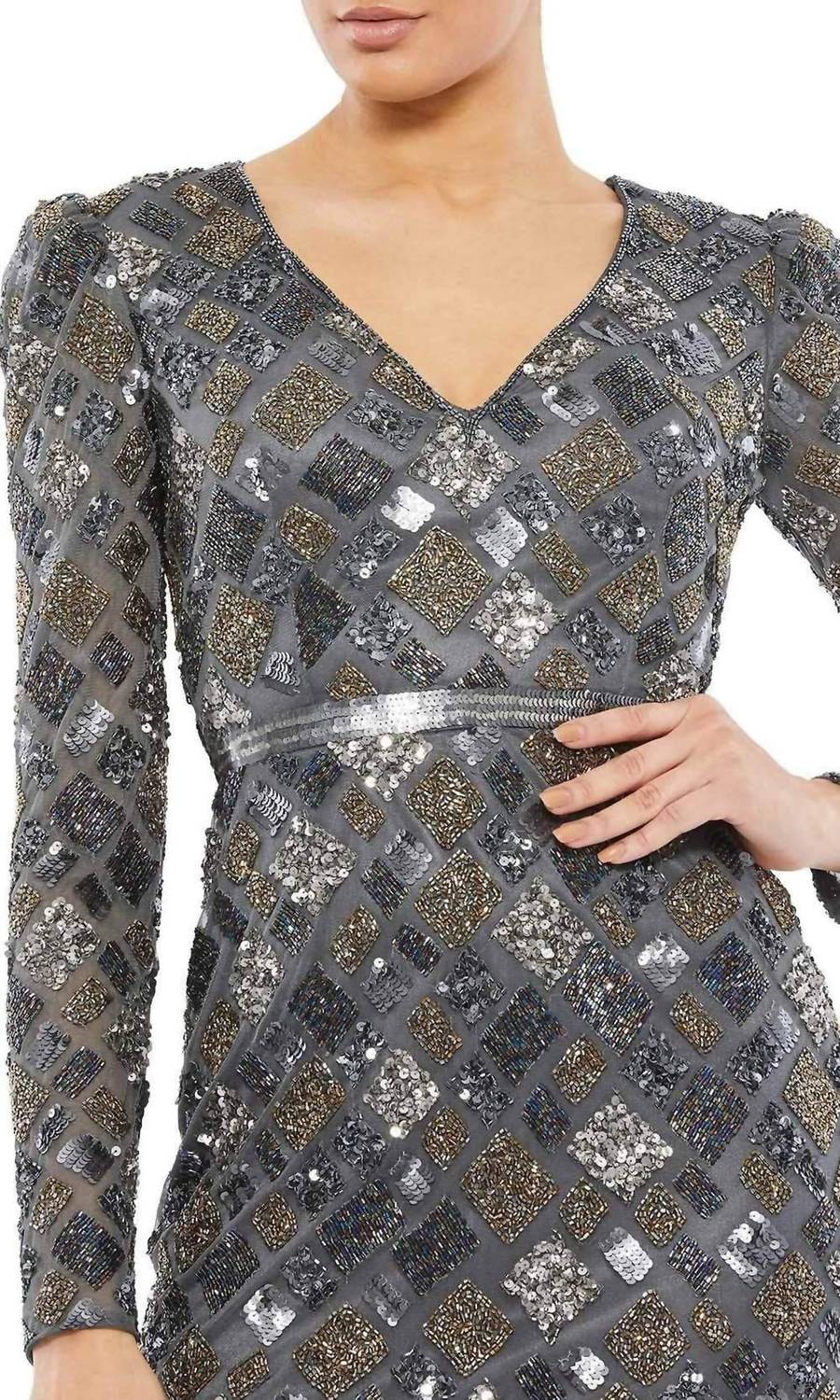 Long Sleeve V-Neck Midi Dress In Charcoal