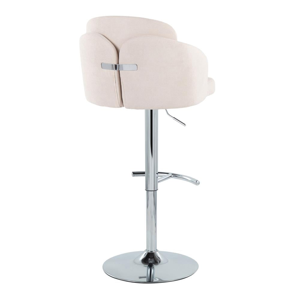 Set of 2 Modern Adjustable Bar Stools with Fabric Upholstery and Round Metal Footrests