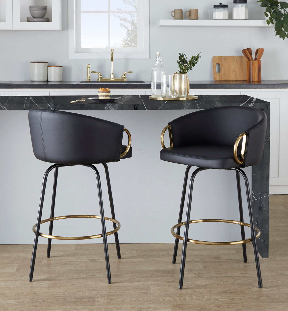 Contemporary Swivel Stools with Supportive Backrests