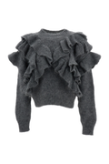 Grey Ruffled Wool-Mohair Cropped Sweater