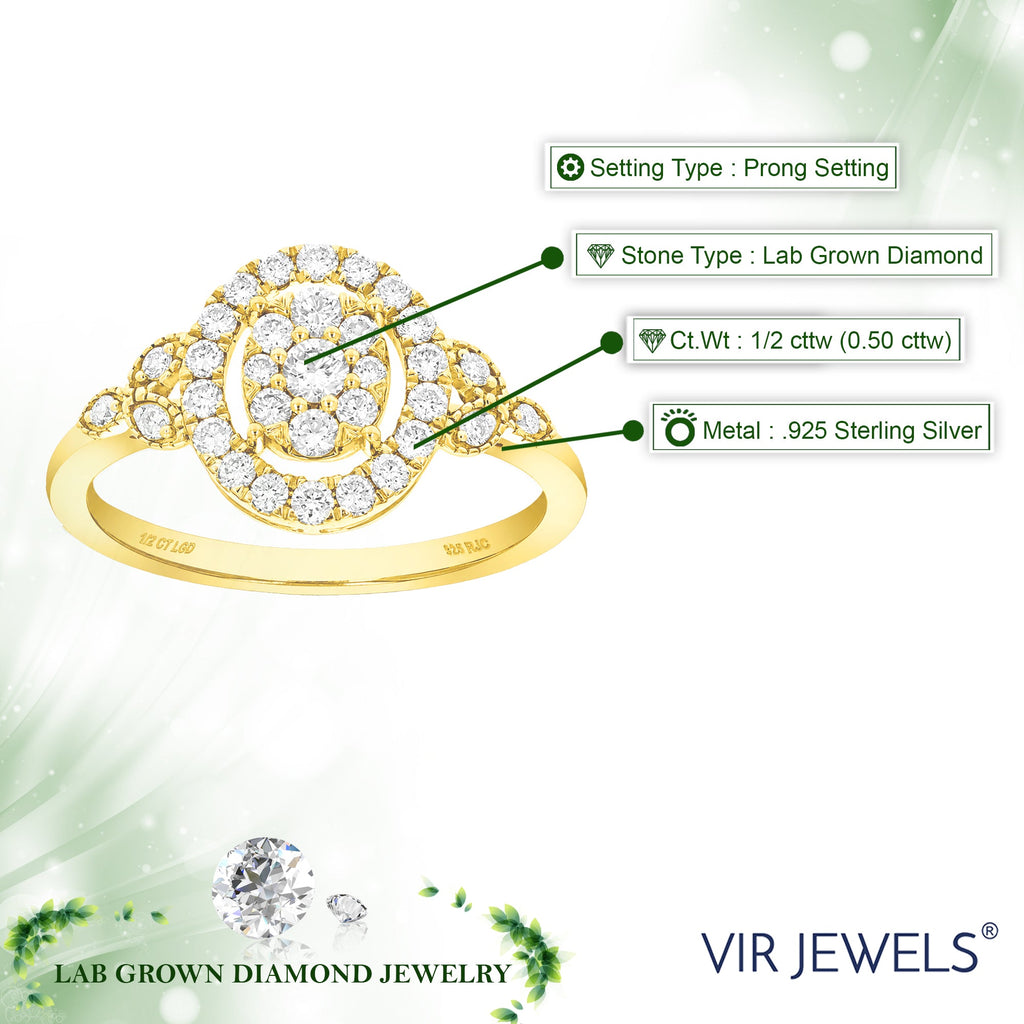 1/2 cttw Lab Grown Diamond Ring in Yellow Gold Plated Silver For Women