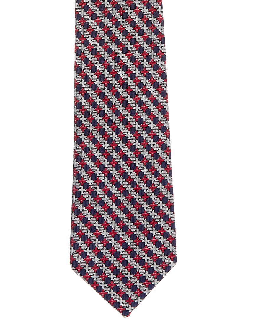 Canali Red & Blue Xo/Plaid Reversible Silk Tie