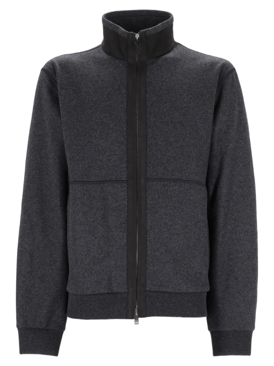 Charcoal Cashmere-Wool Blend High Collar Sweatshirt