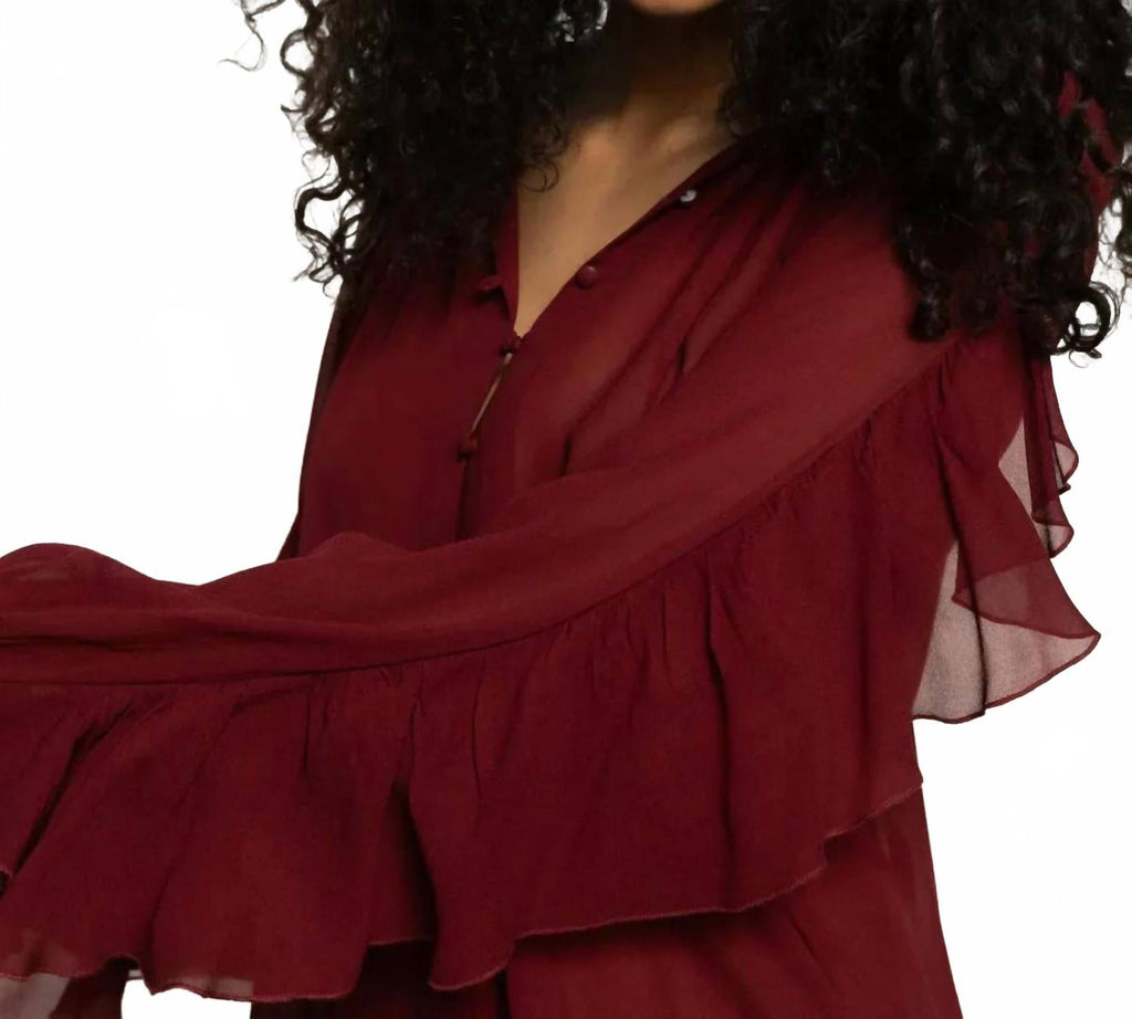 Harmony Button Front Blouse In Crimson