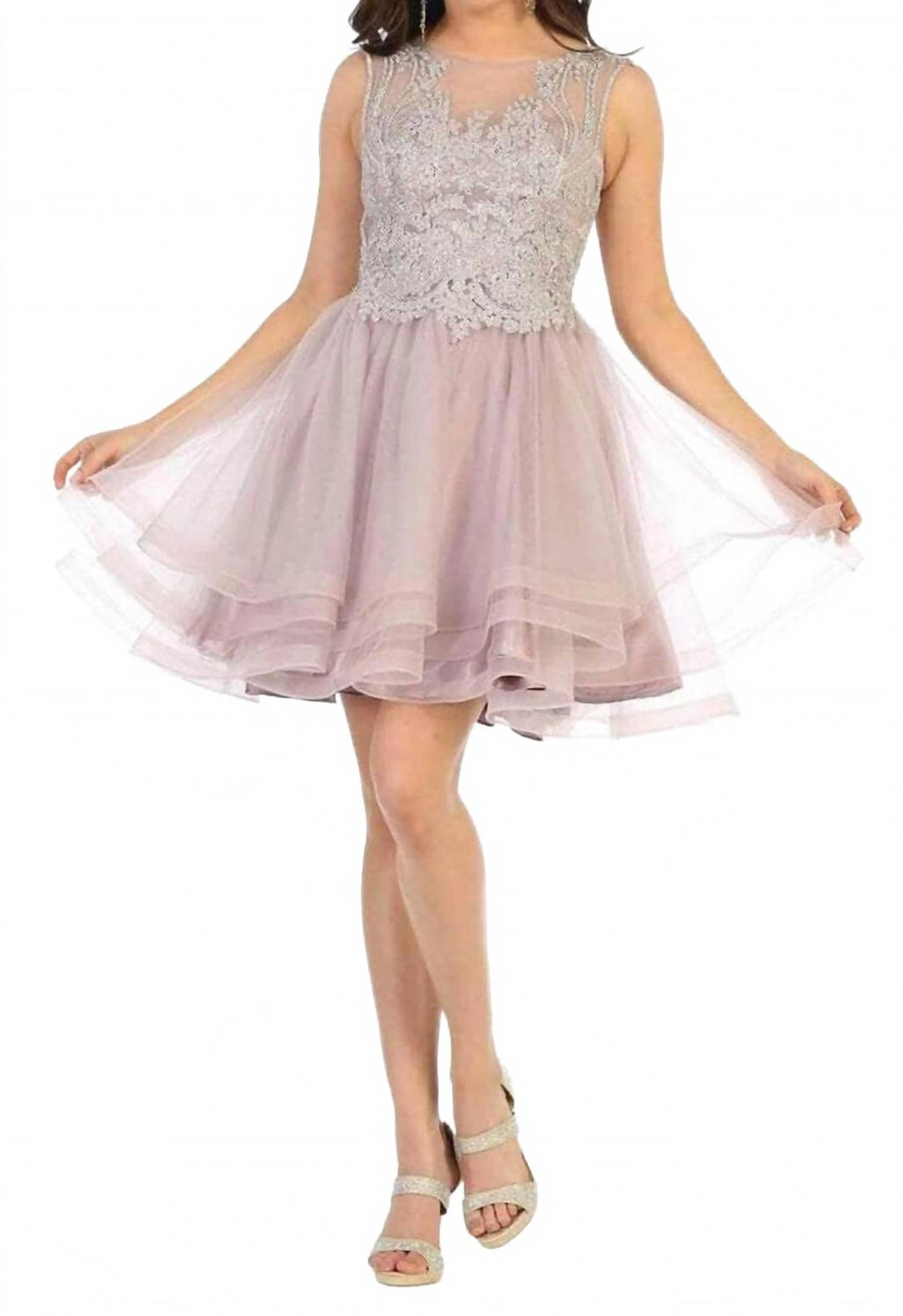 Sleeveless Tiered Cocktail Mini Dress In Mauve