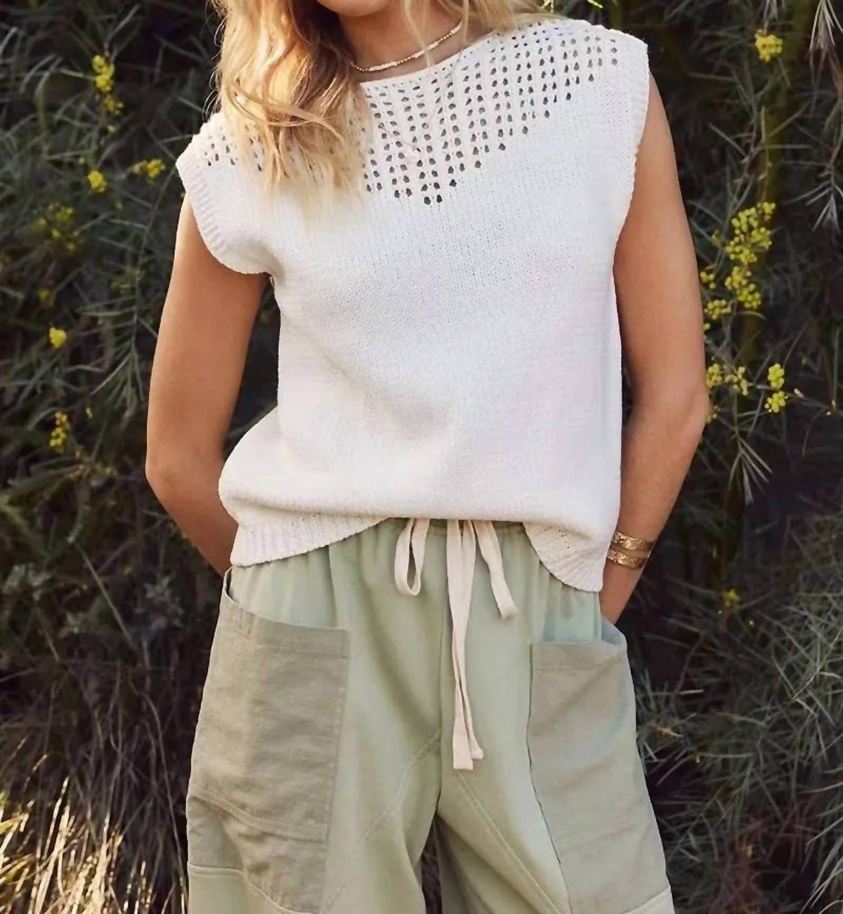 Open Knit Sweater In White