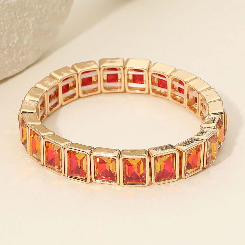 Rectangle Crystal Beaded Stretch Bracelet