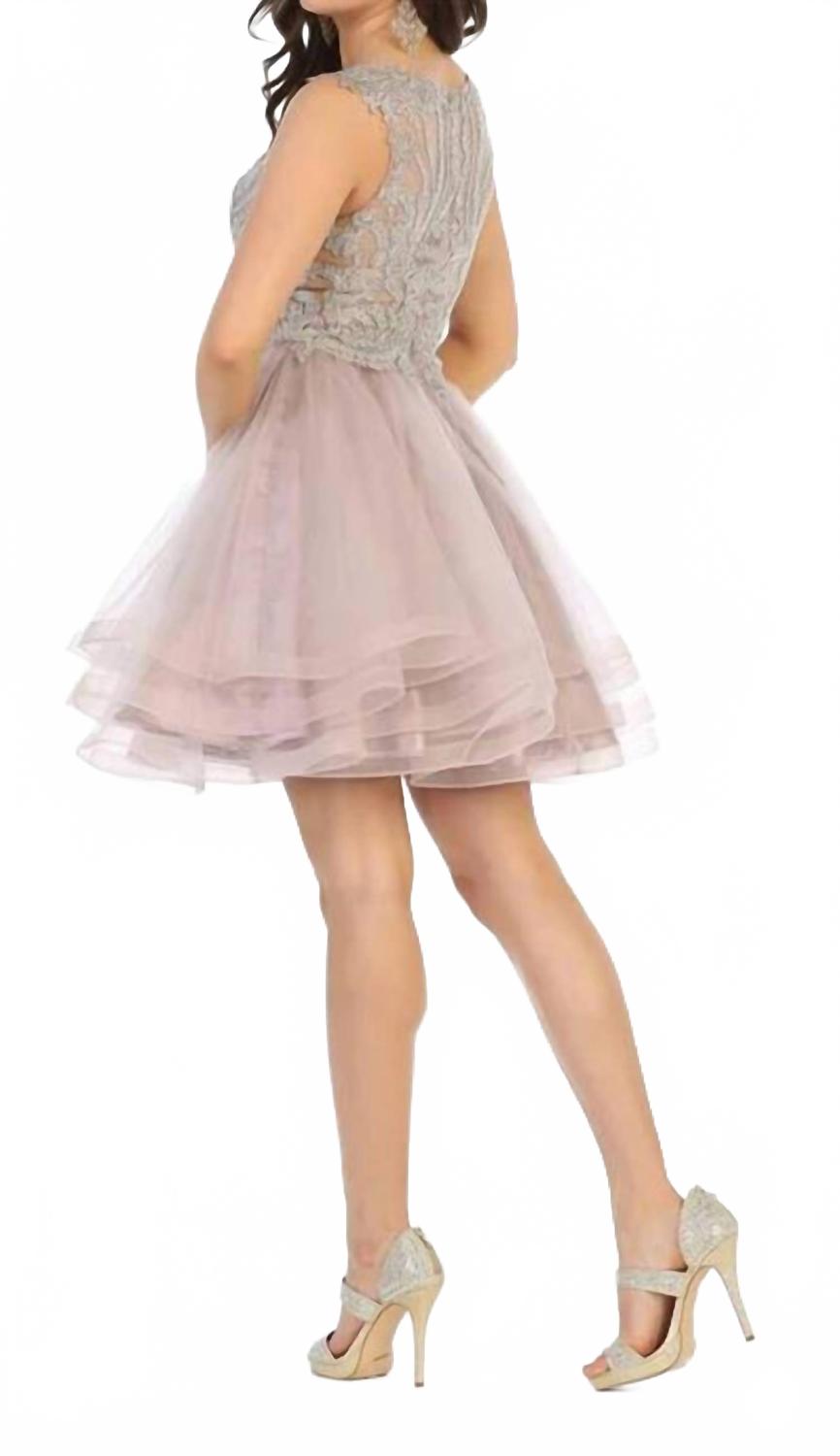 Sleeveless Tiered Cocktail Mini Dress In Mauve
