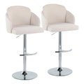 Set of 2 Modern Adjustable Bar Stools with Fabric Upholstery and Round Metal Footrests
