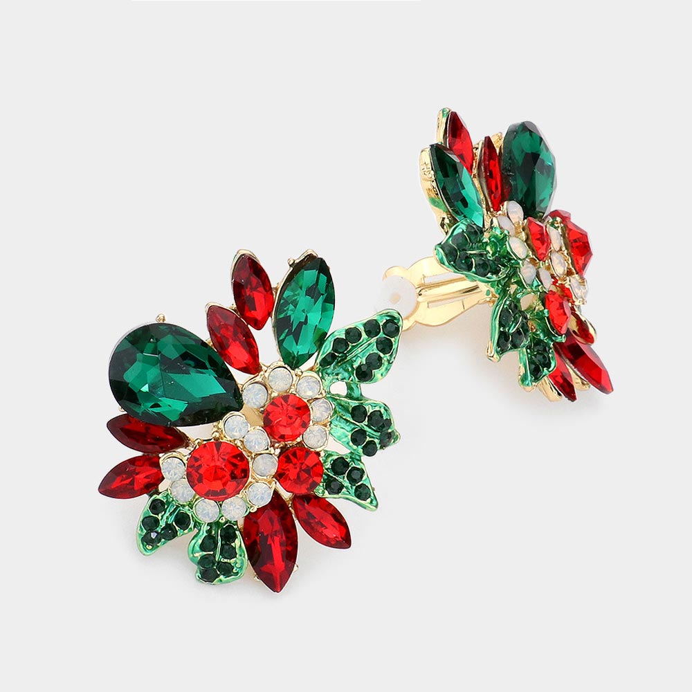 Floral Multi Stone Evening Clip On Earrings