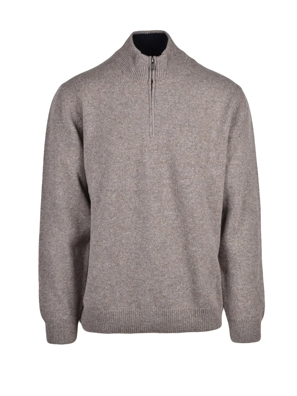 Beige Wool-Blend Ribbed Collar Sweater
