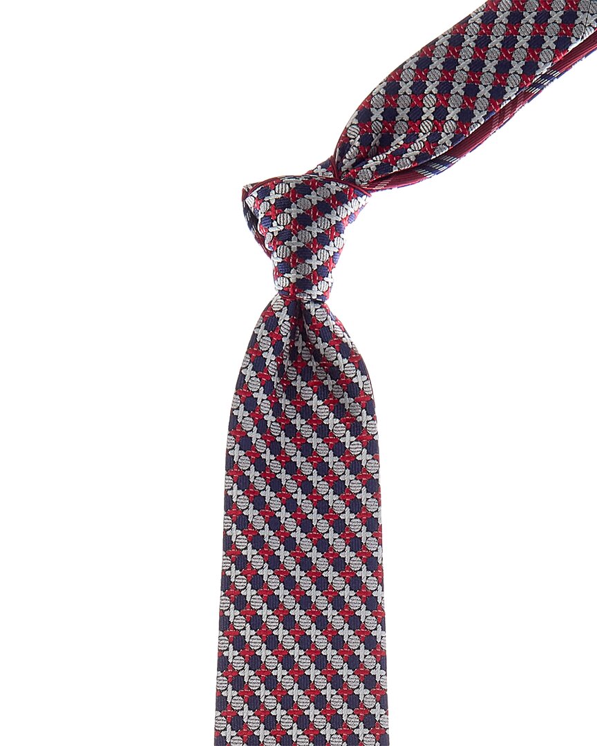 Canali Red & Blue Xo/Plaid Reversible Silk Tie