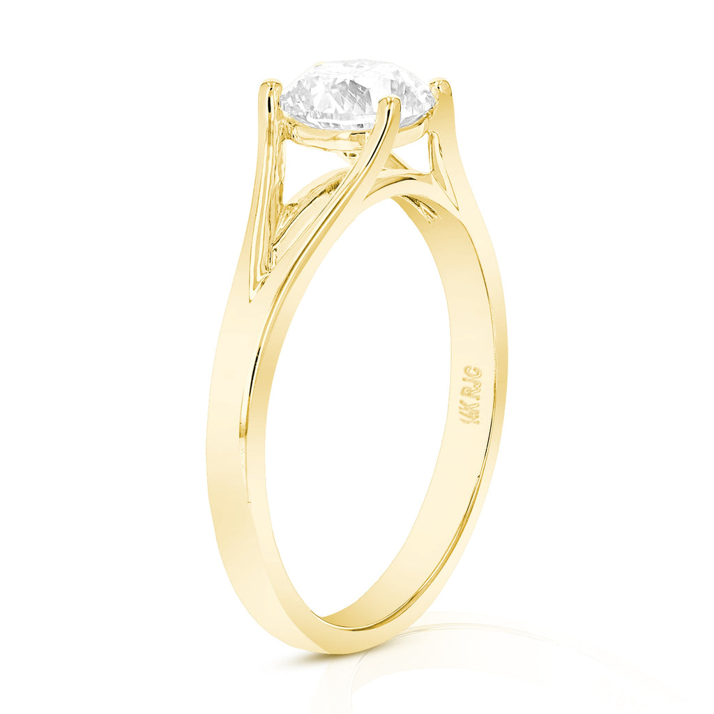 1 cttw Lab Grown Diamond Engagement Solitaire Ring in 14K Yellow Gold For Women