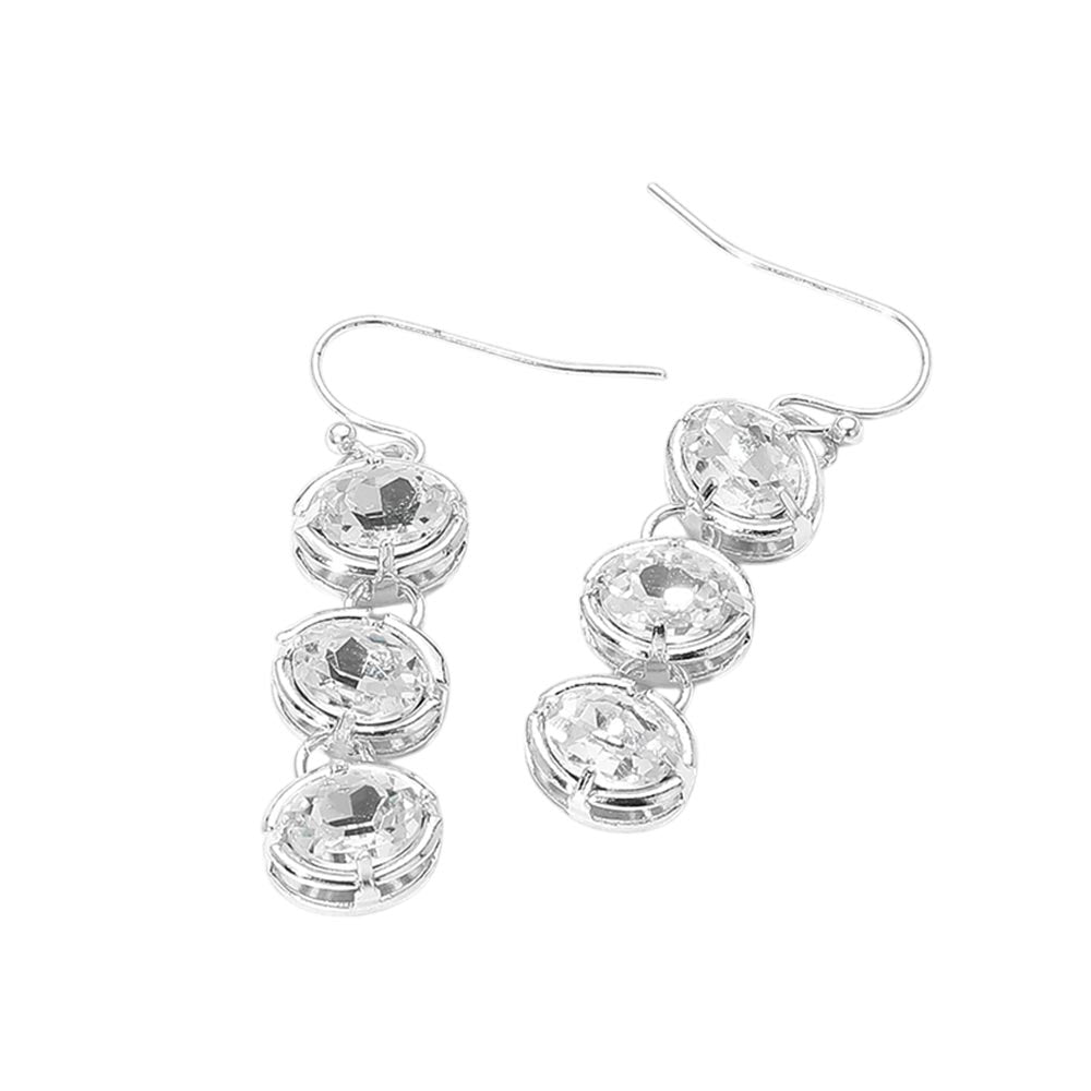 Faceted Oval Stone Link Drop Earrings