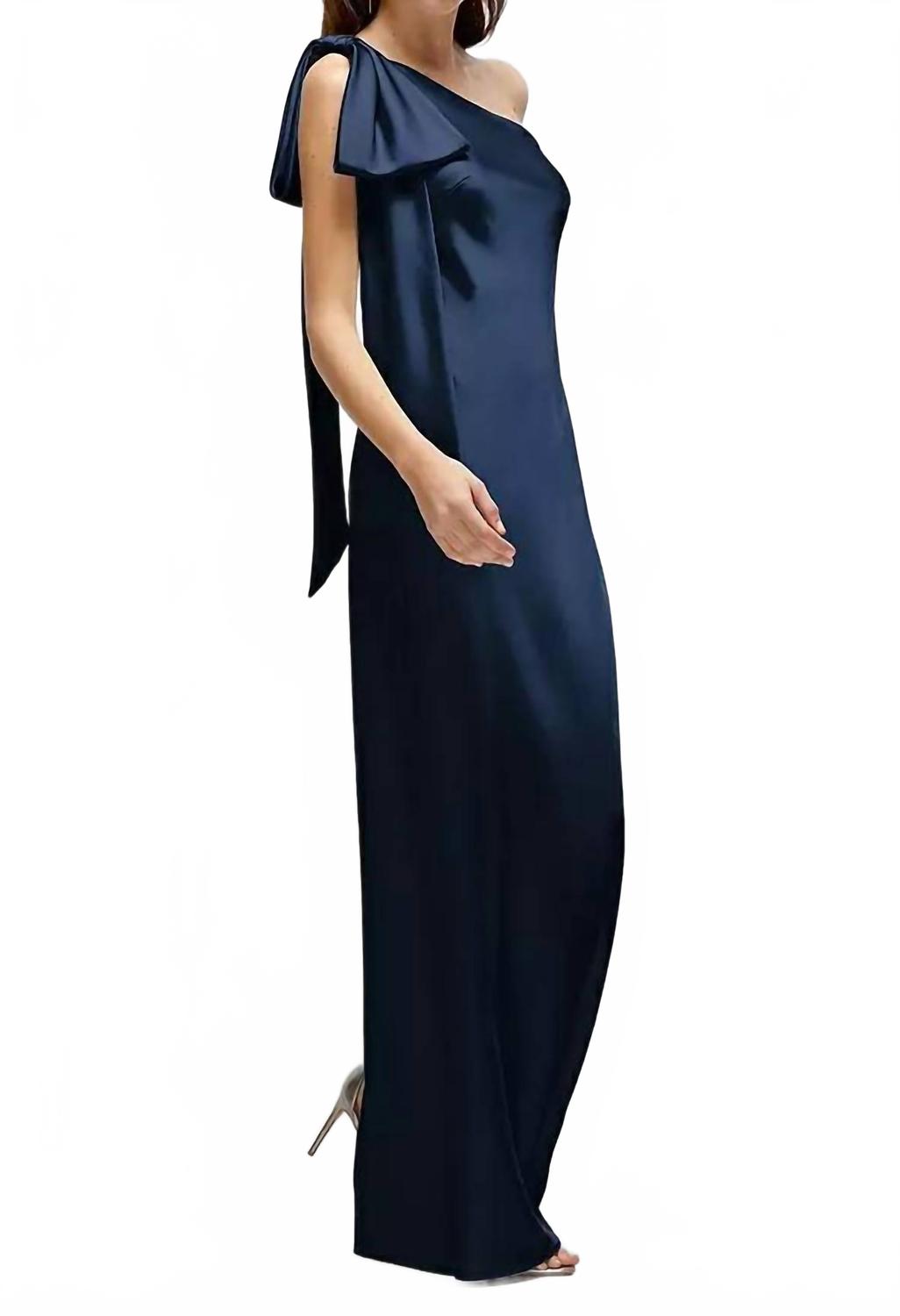 One-Shoulder Bias-Cut Satin Maxi Dress In Midnight Navy