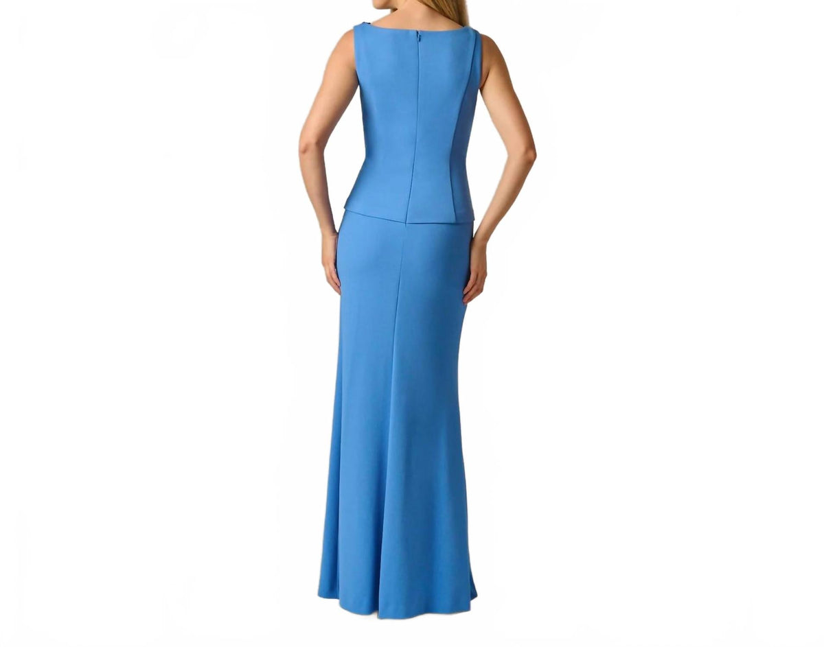 3D Floral Peplum Stretch Mermaid Gown In Cool Water