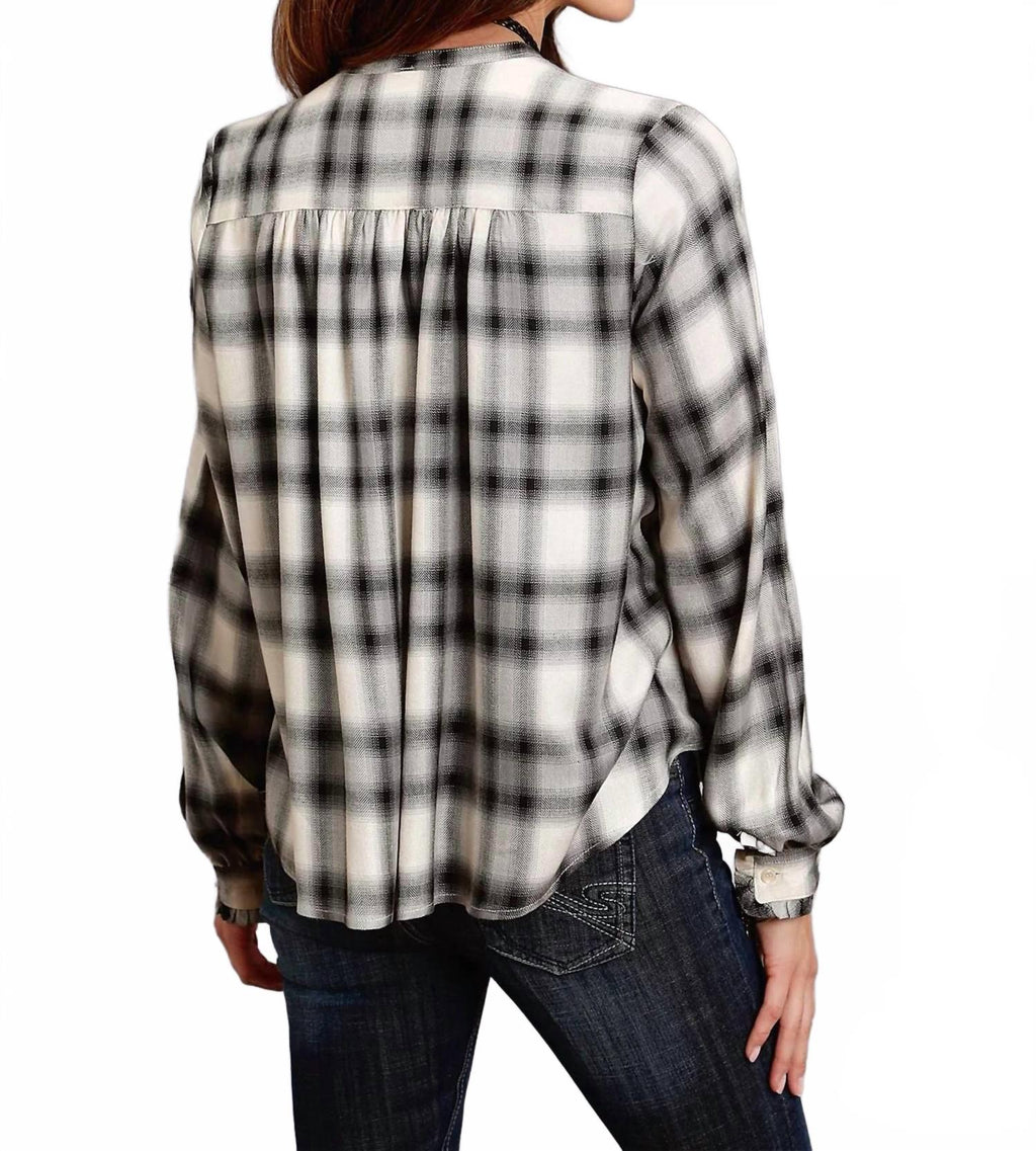 Plaid Herringbone Twill Shirt In Ash Gray