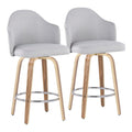 Set of 2 Upholstered Counter Chairs with Wooden Legs and Chrome Footrest Details