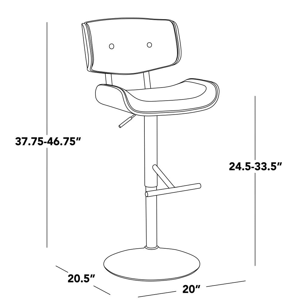 Set of 2 Contemporary Bar Stools with Rotating Seats and Upholstered Backrests