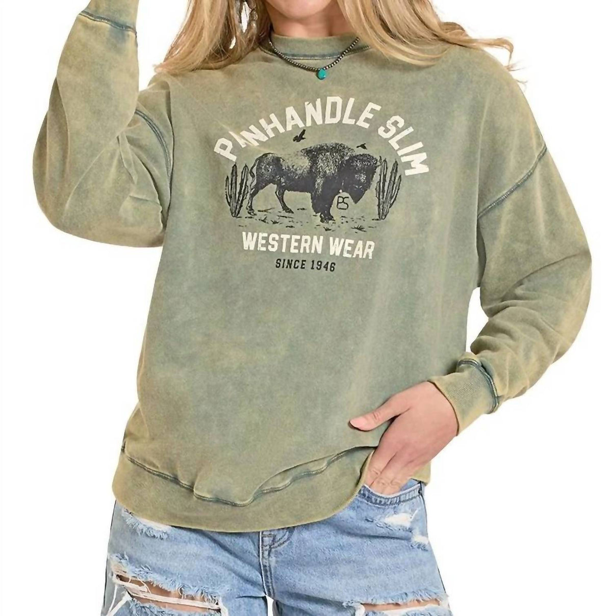 Buffalo Graphic Pullover Sweatshirt In Jade