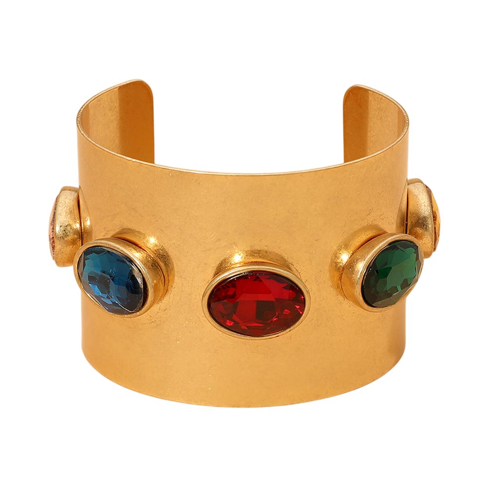 Bold Oval Gem Stone Accent Cuff Bracelet