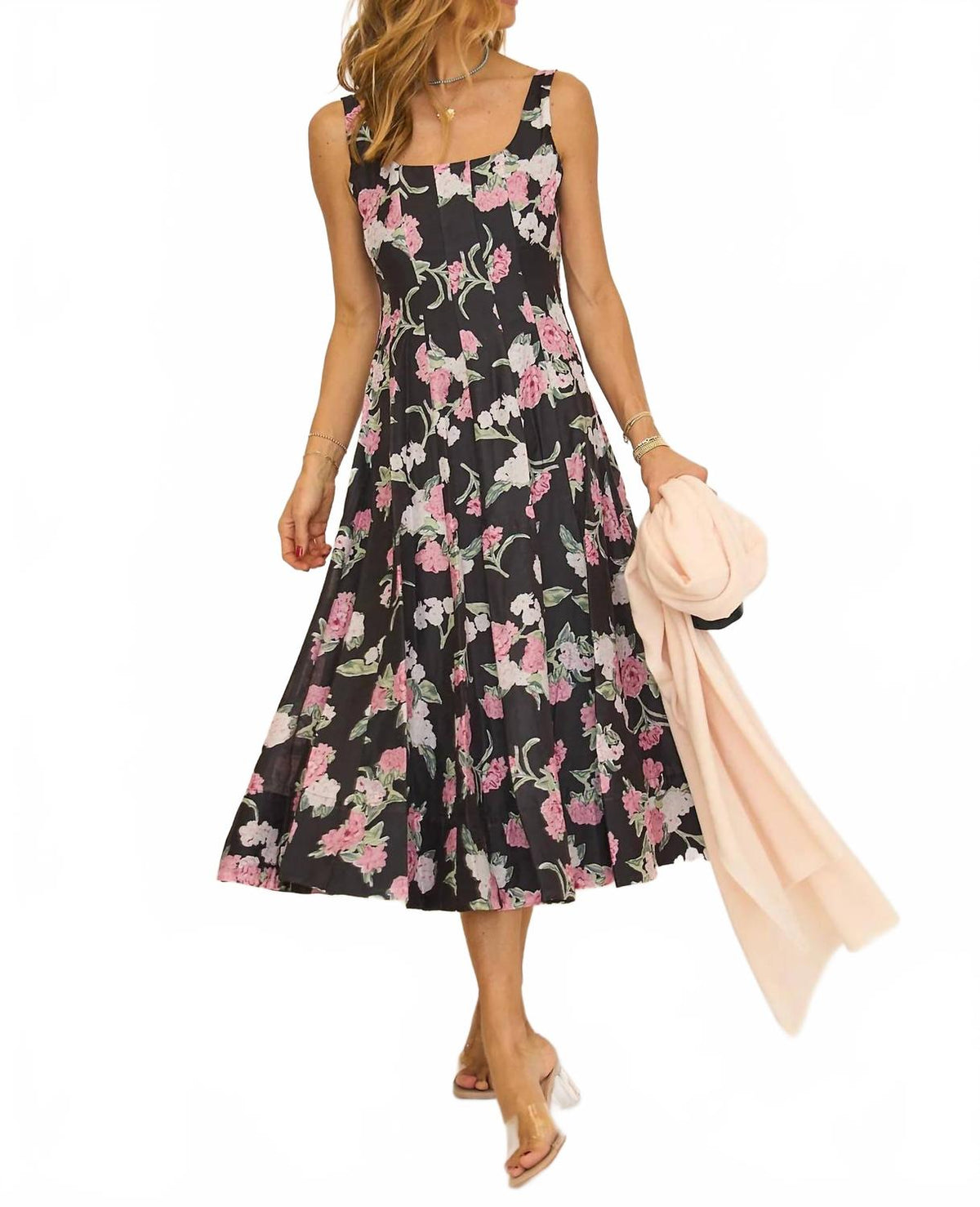 India Midi Dress In Black/ Pink