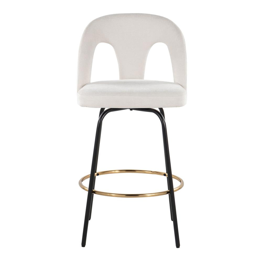 Set of 2 Metal Frame Swivel Counter Stools with Comfortable Upholstered Seats