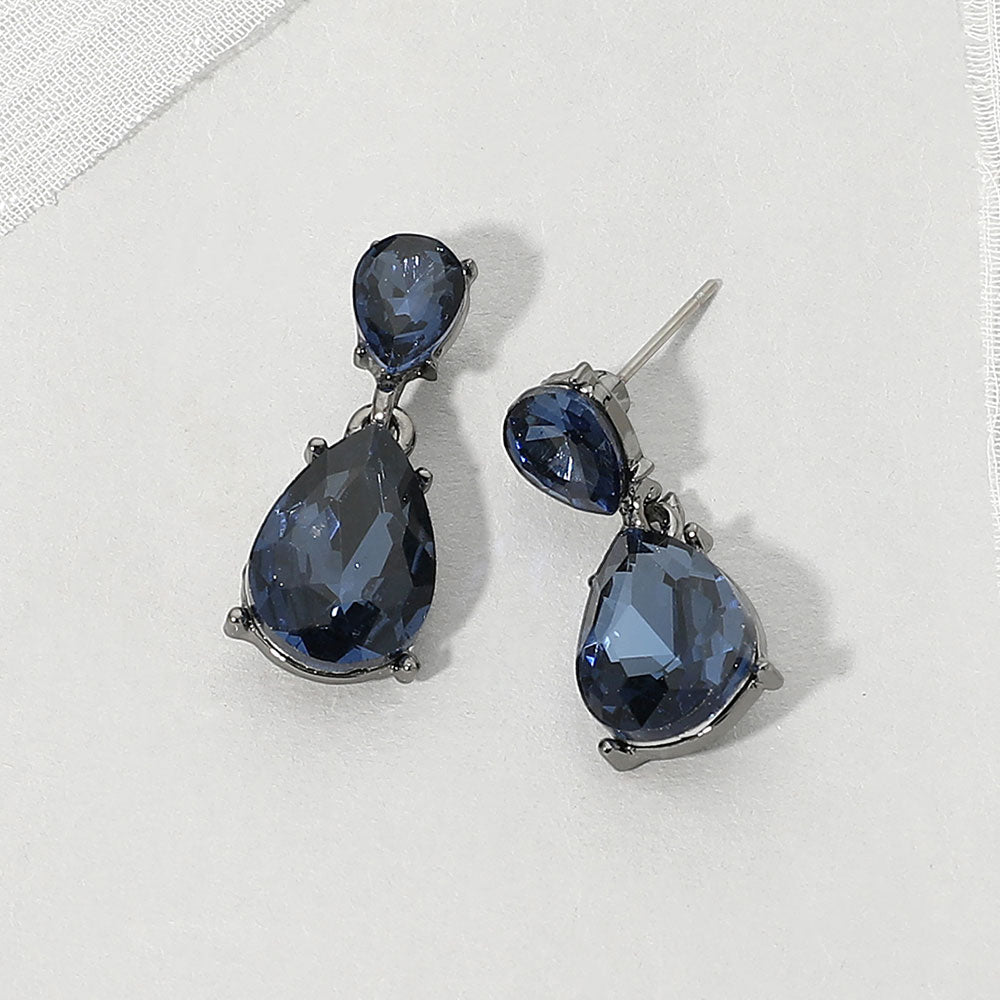 Teardrop Stone Cluster Drop Evening Earrings