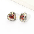 14K Gold Plated Two Tone Heart CZ Stone Stud Earrings