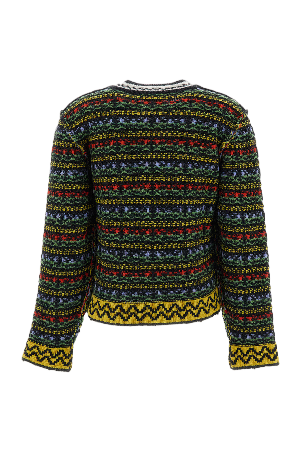 Multicolor Wool Raised Seam Jacquard Knit Sweater