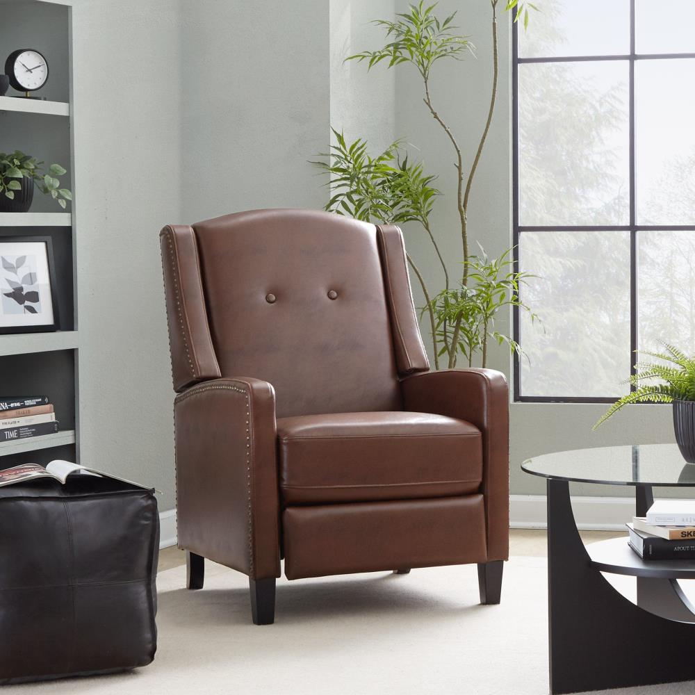 Transitional Recliner Chair with Upholstered Faux Leather Seating and Wooden Frame