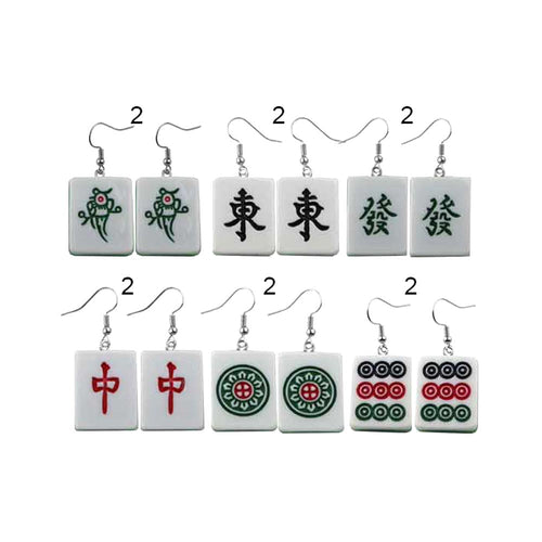 12Pairs - Mahjong Tile Charm Drop Earrings