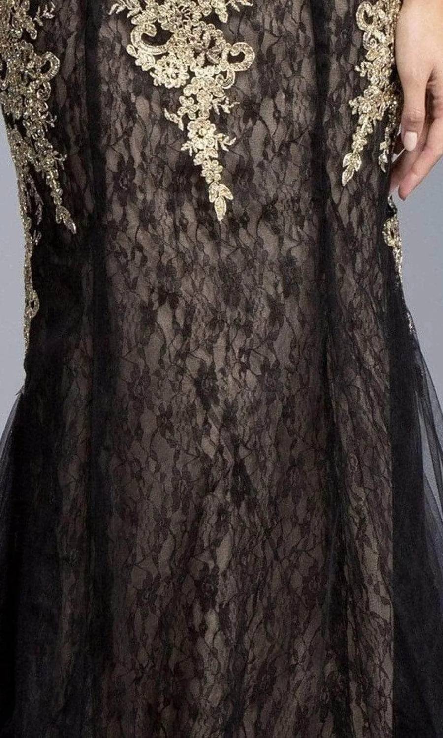 Applique V-Neck Evening Maxi Dress In Black/gold