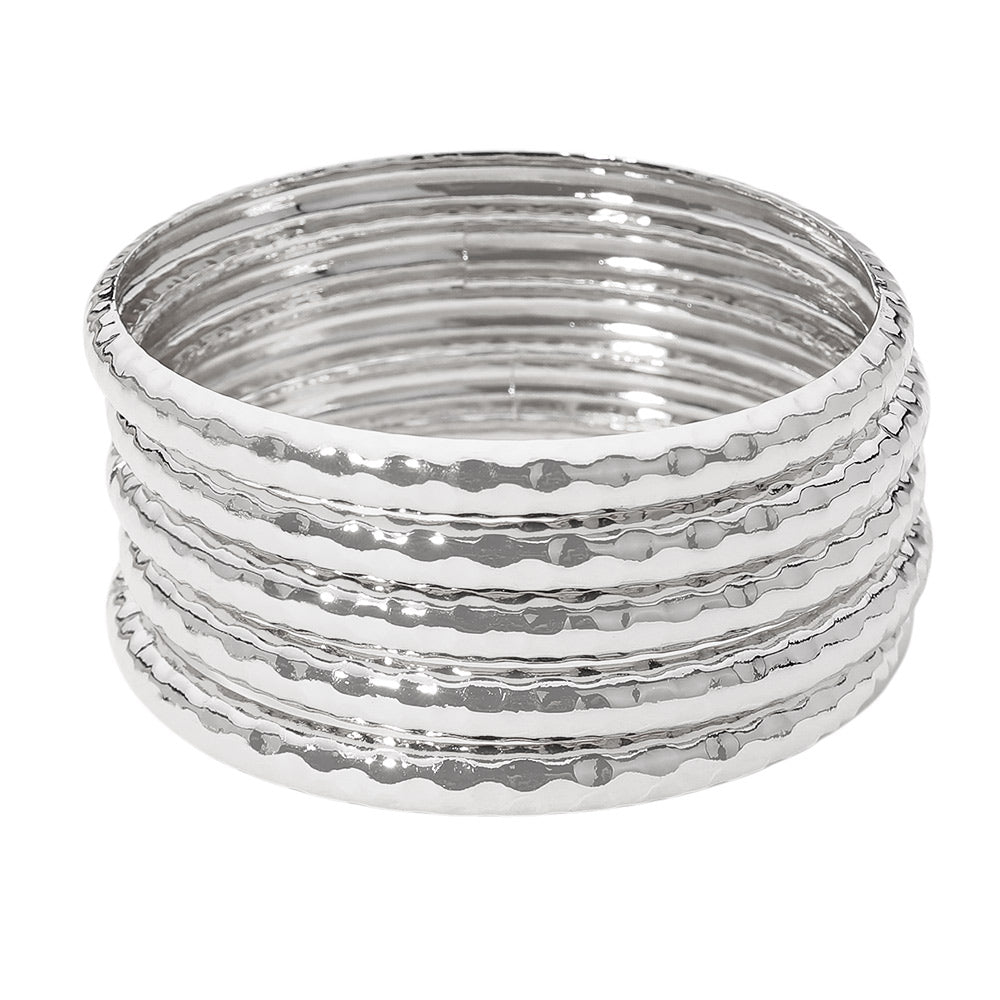 5PCS - Hammered Metal Stackable Multi Layered Bangle Bracelets