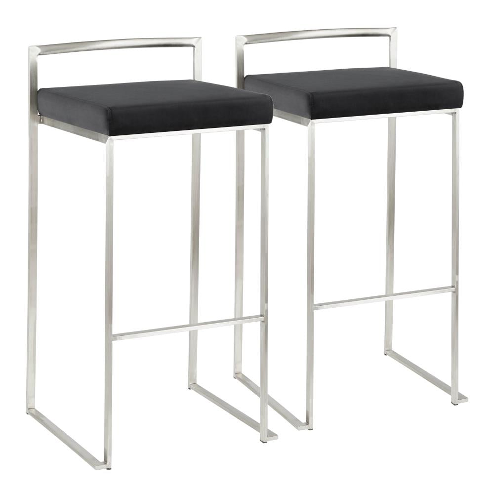 Contemporary Velvet Stackable Barstools Set of 2