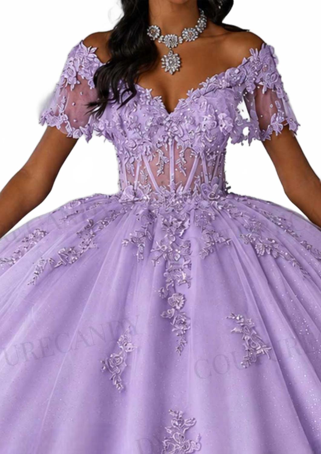 Short Sleeve Embroidered Ballgown In Orchid