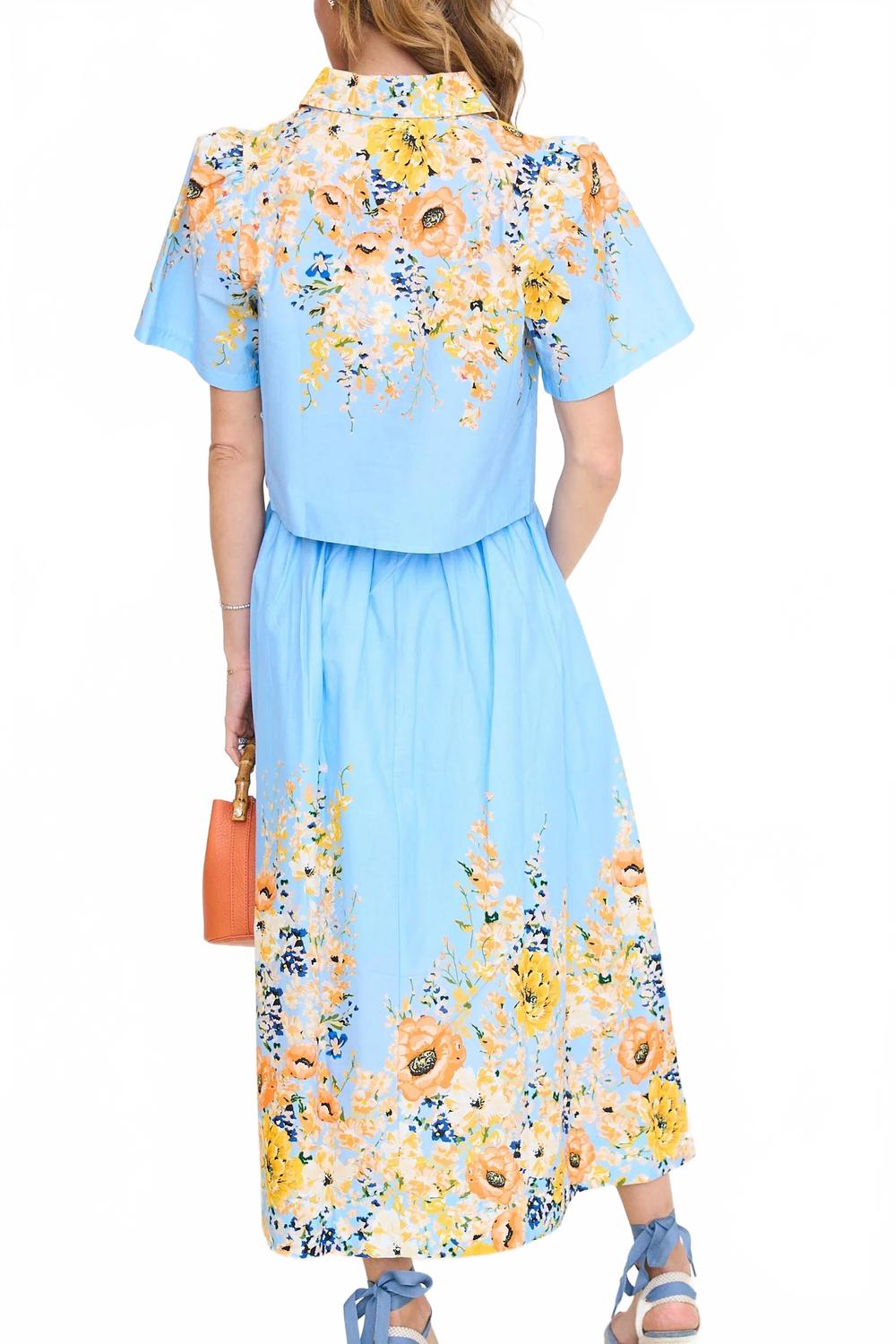 Summer Florals Midi Skirt Set In Blue Multi