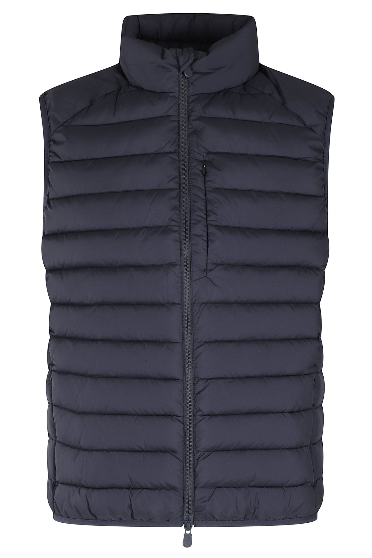 Quilted Blue Black Gilet With High Collar