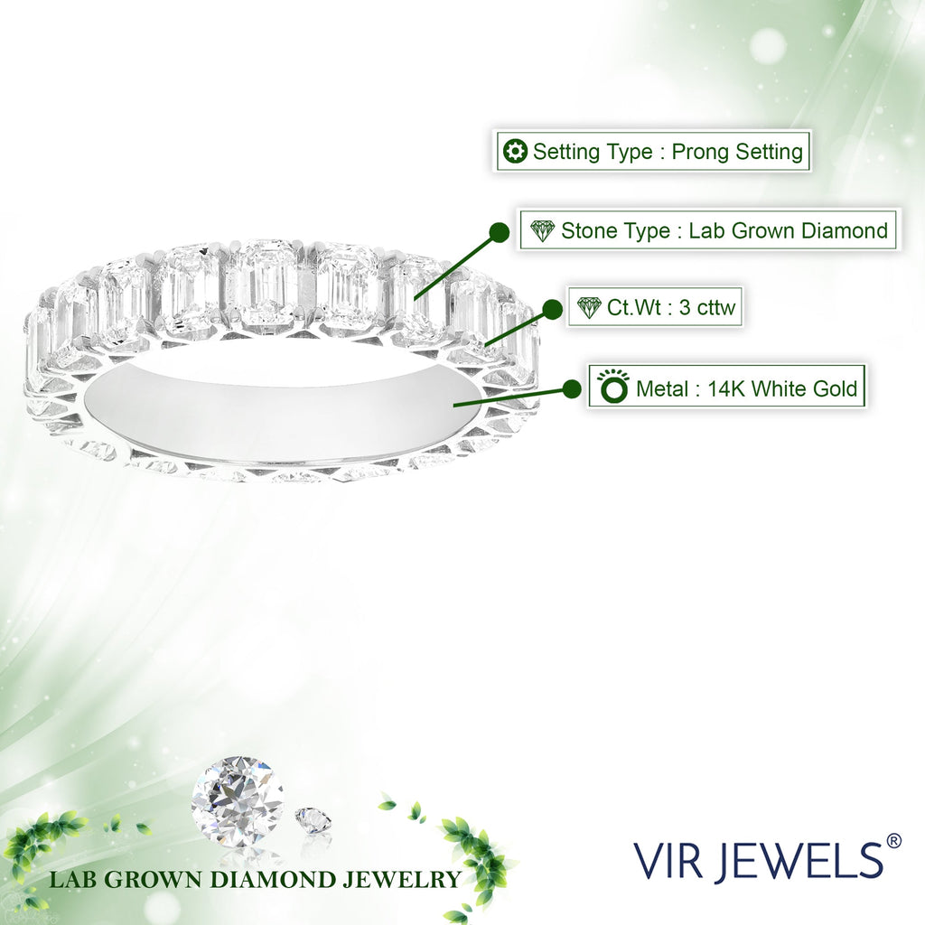 3 cttw Emerald Lab Grown Diamond Eternity Ring Wedding Band in 14K White Gold For Women